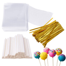 Augshy 300 stk 6 tommer Cake Pop Sticks og Indpakninger Inkluderer 100 stk Cake Pop Sticks 100 stk Cake Pop poser og 100 stk Twist Slips