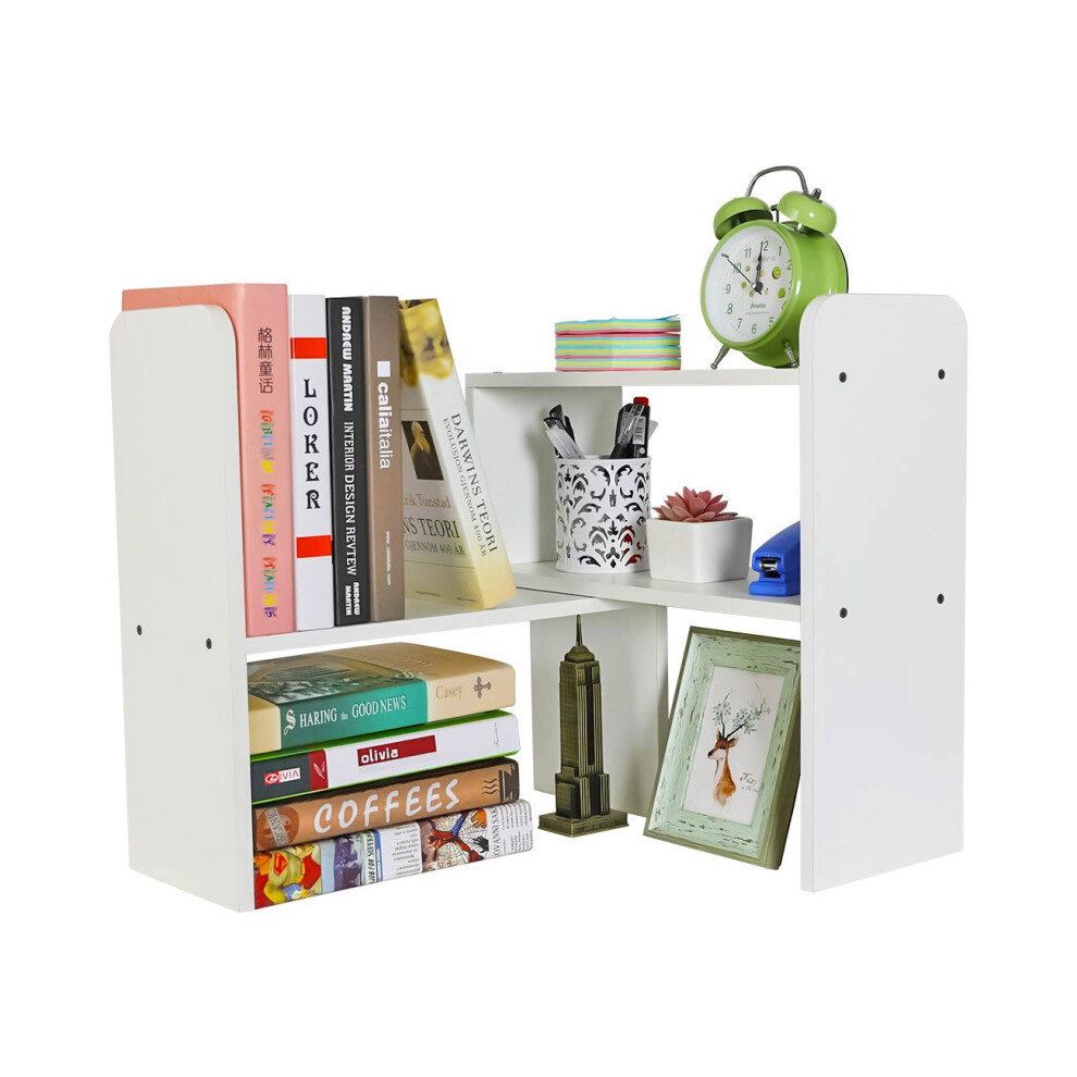 PAG Adjustable Desktop Shelf Wood Small Bookshelf Desk Supplies Organizers and Accessories Storage Display Rack Office Decor  White-image-OPC-PFPK7TP-NEW