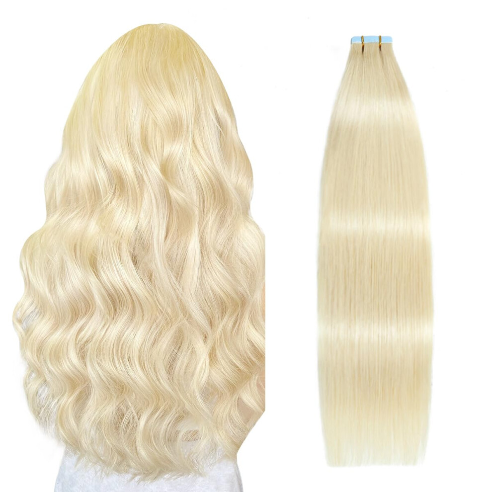 Suyya Tape-In-Haarverlangerungen, Echthaar, Gebleichtes Blond, 35,6 Cm, 40 G/Packung, 20 Stuck, Glatt, Nahtlos, Skin Weft Tape-In-Haarverlangerun-image