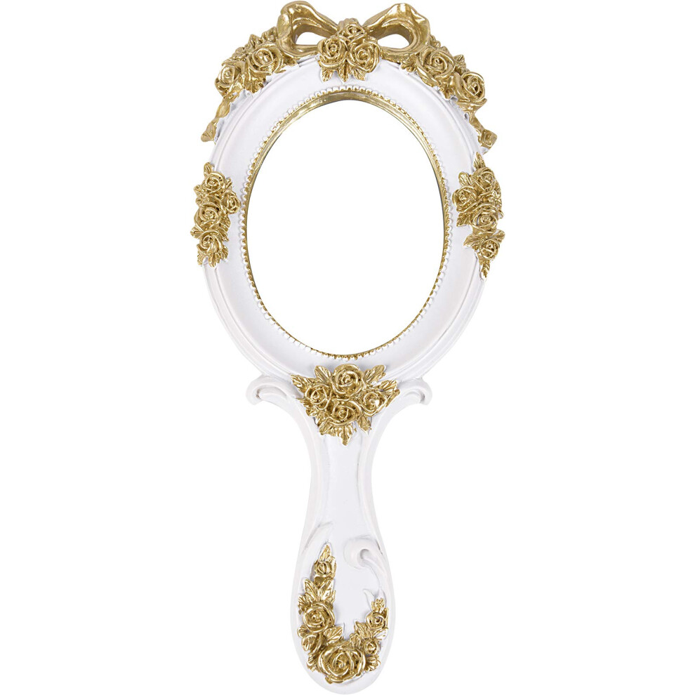Nerien Handheld Mirror Vanity Makeup Mirror Travel Princess Metal Cosmetic Mirror Portable Oval Embossed Rose Mirrors Decorative Desk Girl Student Vin
