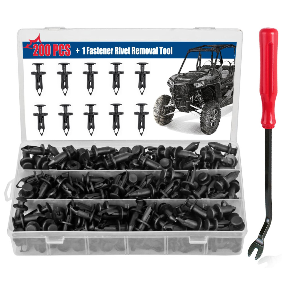 Xislet 200 Pcs UTV Nylon Fender Clips/Body Rivets Compatible with Polaris 7661855 Ranger RZR Can-Am Kawasaki Teryx Honda Pioneer 90653-HC4-900 Suzuki