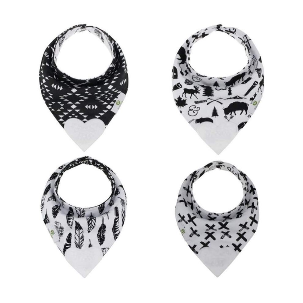 Petunia Pickle Bottom Pickle & Olive Reversible Baby Teething Bibs - Attached Heart Shaped Teether - Monochrome - Set Of 2