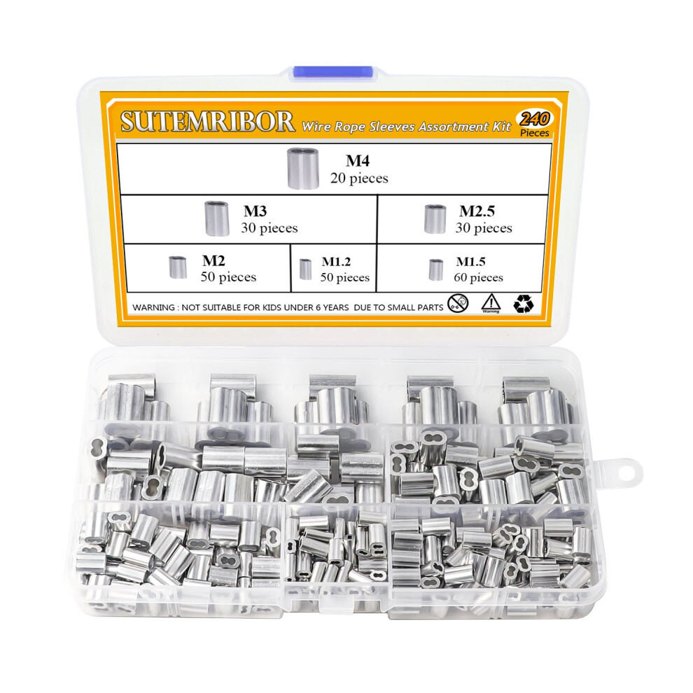Sutemribor - Kit Assortito Di Manicotti In Alluminio, 240 Pezzi, 6 Misure-image