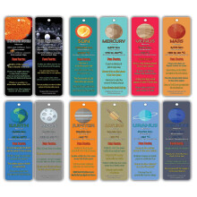 Creanoso Outer Space Planets Universe Fun Facts Bookmark Cards (60-Pack)- Astronomy Sun Venus Mars Earth Moon Jupiter Saturn - Astrophysics Party Favo