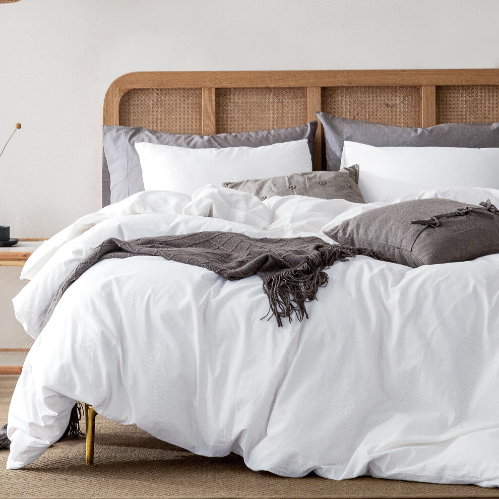 Housse de couette ATsense King Size 100 % coton lav   , toucher lin, super douce et confortable, ensemble de literie 3 pi   ces, housse de couette bl