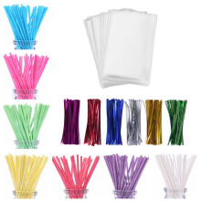 600ct Lollipop Cake Pop Kit inklusive 200 Lollipop Sticks 200 Lollipop Tasker og 200 Twist Ties Candy Wrappers Accessories Set