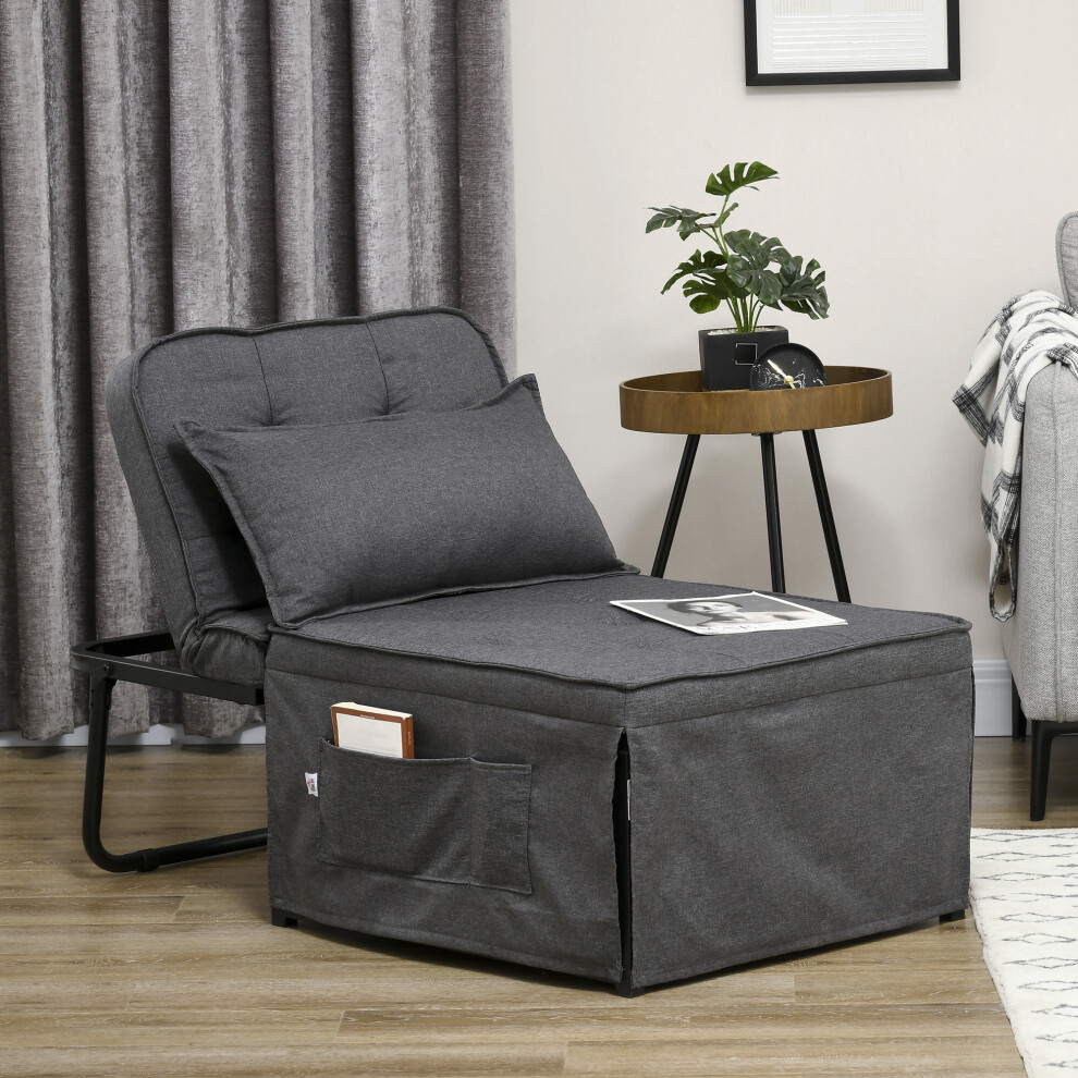 HOMCOM Convertible Sleeper Chair with Pillow and Side Pockets, Charcoal Grey-image-OPC-PD5B7ND-NEW