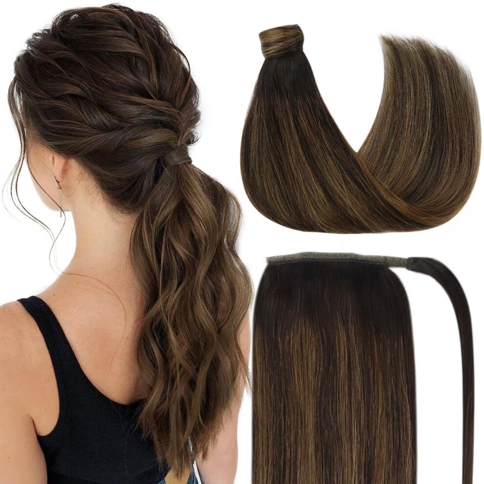 Sunny Unisex Brown Ve Ponytail Extension Human Hair Dark Human Hair Ponytail Darkest Ombre Medium Balayage Real Hair Ponytail Extension Flexible