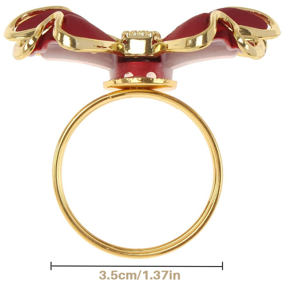 Lot de 6 ronds de serviette en forme de nœud rouge, boucles de serviette, décoration de table élégante