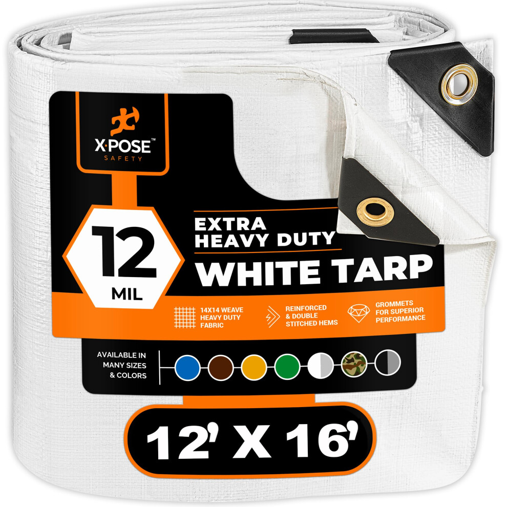 Heavy Duty White Poly Tarp 12' X 16' - Multipurpose Protective Cover - Durable  Waterproof  Weather Proof  Rip and Tear Resistant - Extra Thick 12 Mil-image-OPC-PGFGPMF-NEW