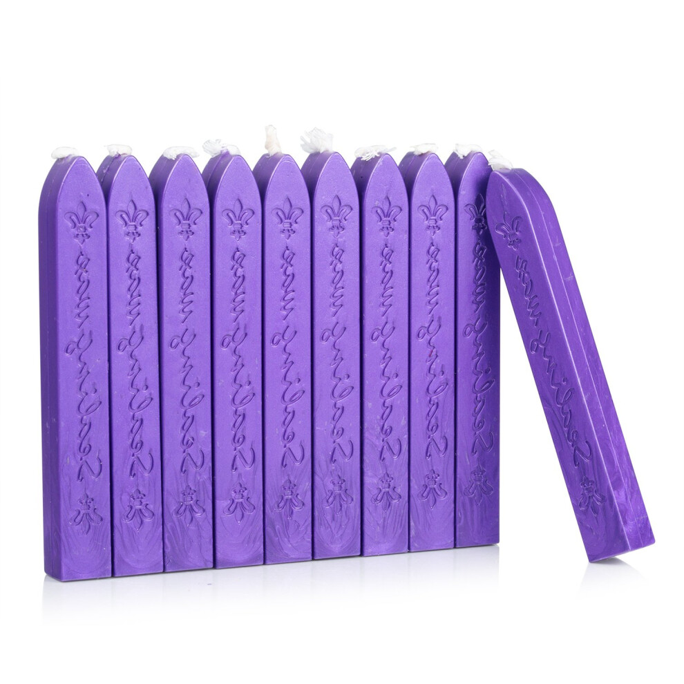 Mceal Sealing Wax Stick With Wick Flower De Luce Of France Retro 10 Pieces Pack(Grape Purple) 666389694218