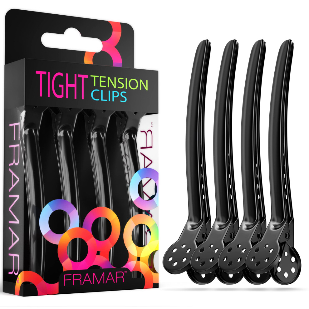 Framar Unisex Black Tight Tension Clips - Set Of 4 Professional Hair Clips - Hair Clips For Styling Clips For Hair Metal Hair Clips - Extra Tight & Durable