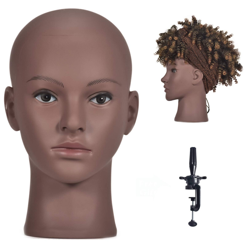 Ba Sha Unisex Afro Cosmetology Mannequin Head Bald Manikin Head For Wigs Making Wig Display Hat Display Glasses Display With Free Clamp