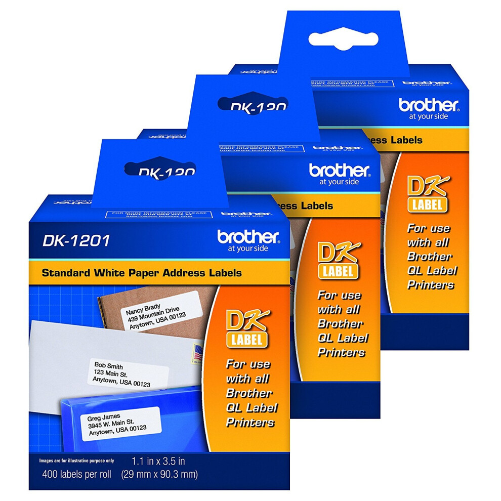 Brother Genuine DK-1201 Die-Cut Standard Address Labels  400 Labels per Roll  3 Rolls - for Use with All QL Label Printers