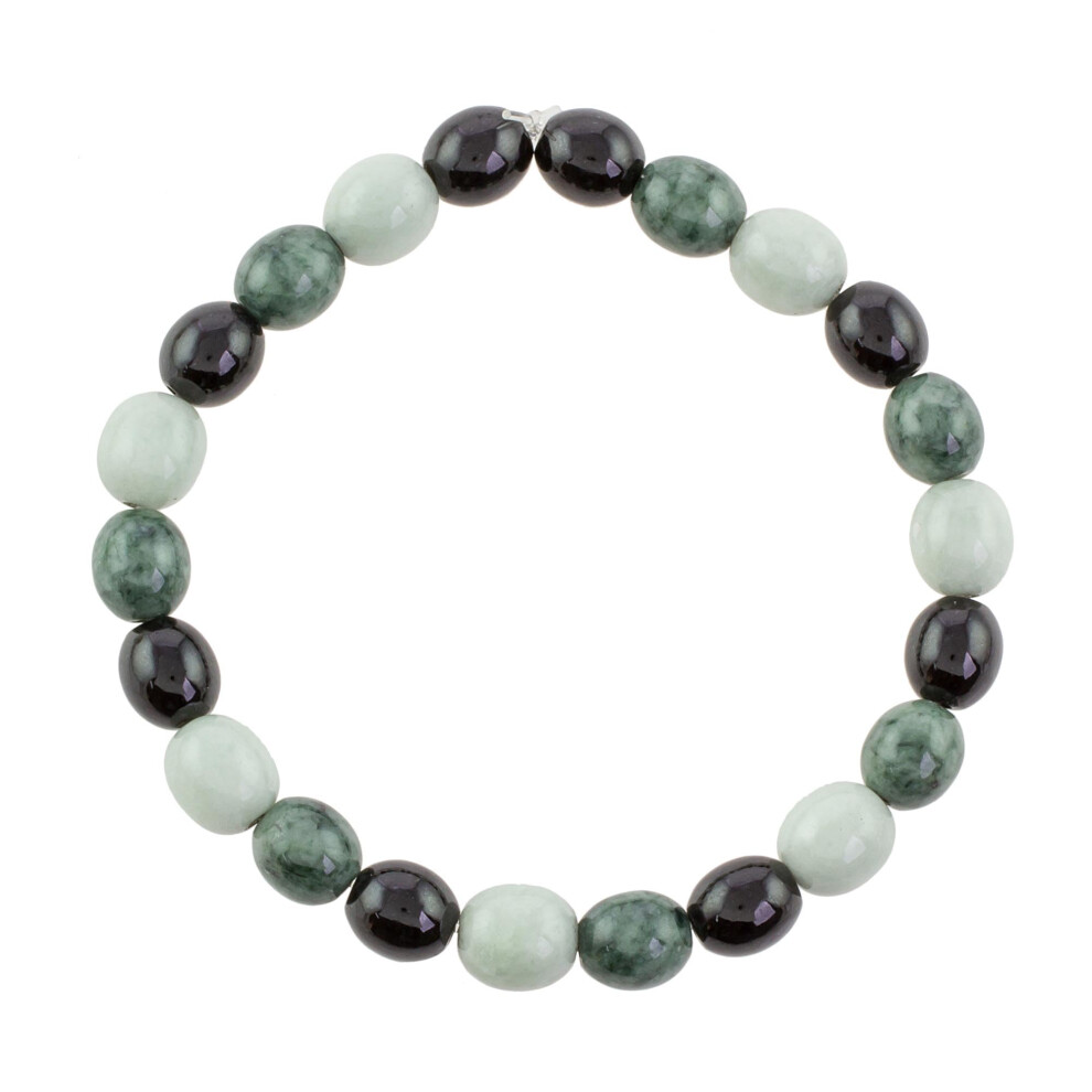 NOVICA Artisan Jade Beaded Stretch Bracelet Black Green and Pale Natural Guatemala [6.5 in Inner Circ. x 0.3 in W] ' Light and Shade'