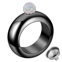 Qingo Flask Bracelet Bangle Flask Creative Stainless 304 Steeland Hip Flask Funnel Set For Women 3.5 oz (Black With Rhinestones Lid)