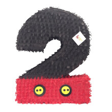 APINATA4U 20 Zoll gro?e Pi?ata in Schwarz und Rot mit der Nummer Zwei und gelben Kn?pfen ? perfekt als Zubeh?r und Dekoration f?r die zweite Gebu