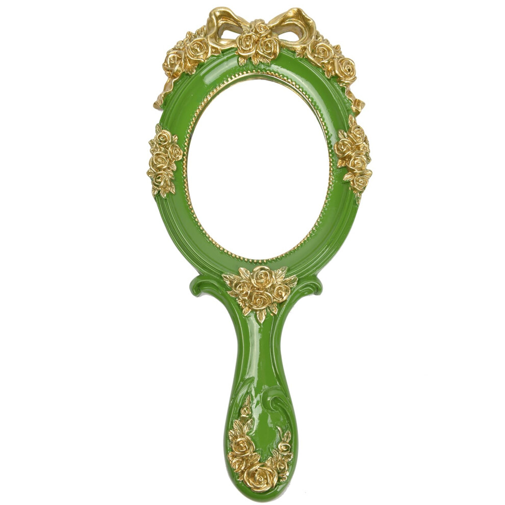 Nerien Handheld Mirror Vanity Makeup Mirror Travel Princess Metal Cosmetic Mirror Portable Oval Embossed Rose Mirrors Decorative Desk Girl Student Vin