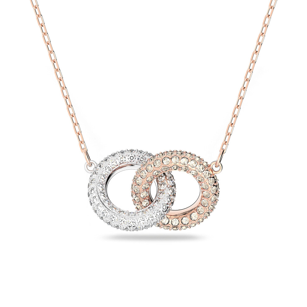 Collier Swarovski Dextera     cercles entrelac   s plaqu    or rose et cristaux transparents 5414999 pour femme