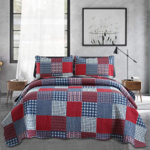 Jessy Home Plaid Quilt Set King Bedspread Coverlet Set Red Blue White Patchwork King Size Quilt Set Bedding Soft Lightweight Quilts Coverlet Country