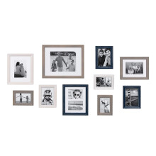 Kate and Laurel Bordeaux Coastal Gallery Wall Kit Set of 10 with Assorted Size Frames in 3 Different Finishes White Blue and Gray