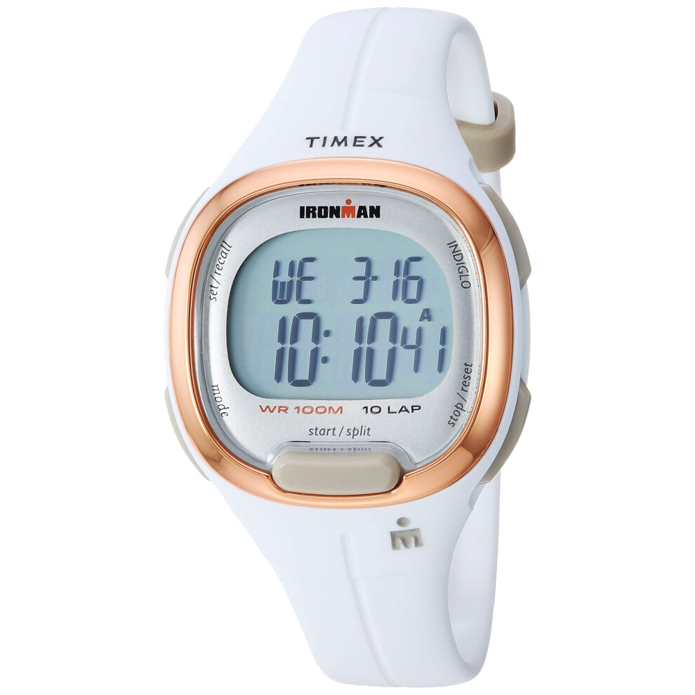 Timex Women's TW5M19900 Ironman Transit Mid-Size White/Rose Gold-Tone Resin Strap Watch