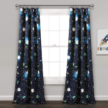 Lush Decor Universe Curtains | Outer Space Stars Galaxy Planet Rocket Pattern Light Filtering Window Panel Set for Living Dining Bedroom (Pair) Nav