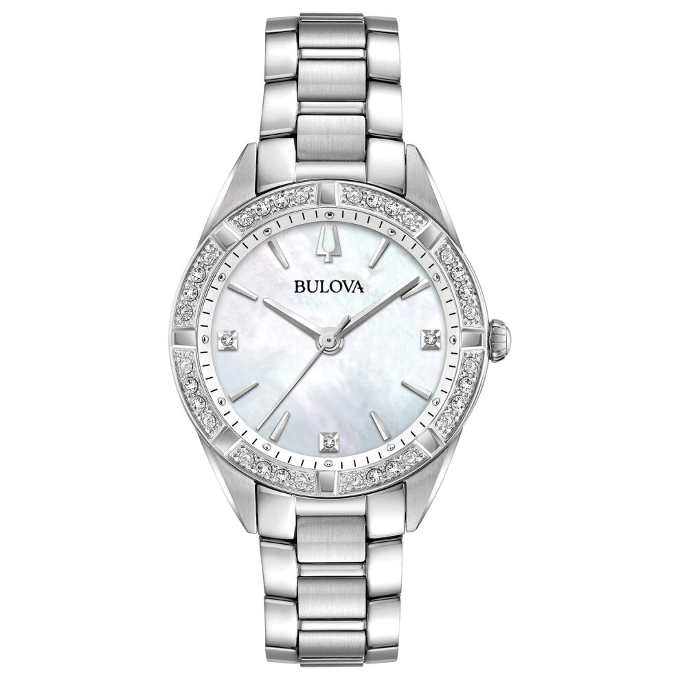 Bulova Ladies' Classic Sutton Stainless Steel 3-Hand Quartz Watch  Diamond Dial and Bezel with White Mother-of-Pearl Dial Style: 96R228