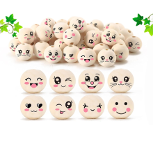 8 styles de perles en bois avec visage souriant 20 mm