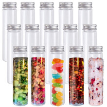 Lot de 15 tubes à essai en plastique transparents de 110 ml, avec bouchons à vis