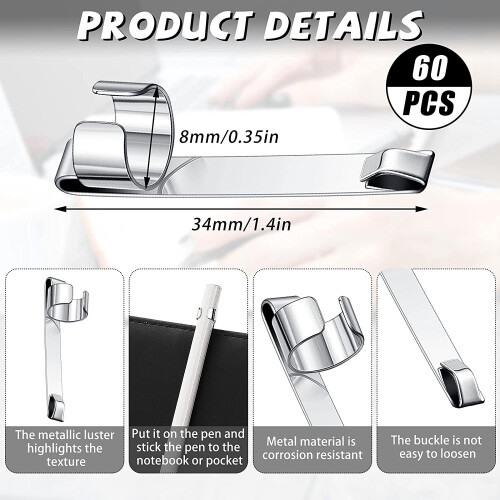 Μεταλλικά κλιπ μολυβιού Slide on Pencil Pocket Clips Snap In, 60 τμχ 1