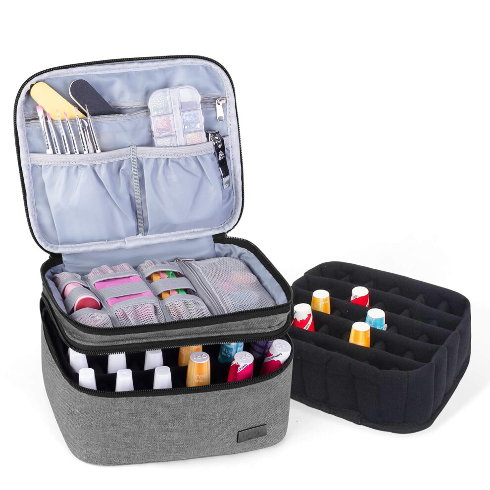 Luxja Gray Nail Polish Carrying Case - Holds 20 Bottles (15Ml - 0.5 Fl.oz) Portable Organizer Bag For Nail Polish And Manicure Set