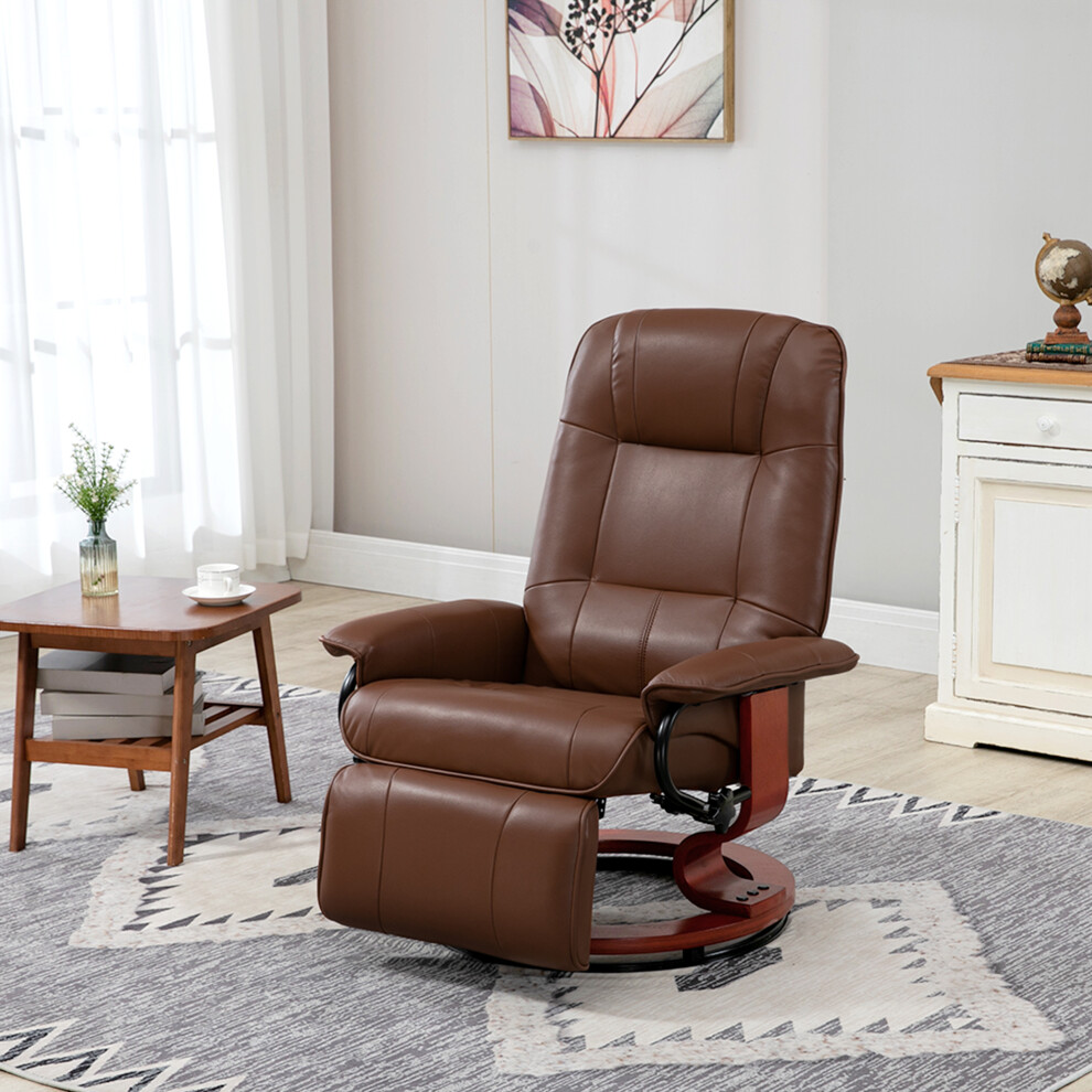 HOMCOM Recliner Armchair - Brown Faux Leather, 360° Swivel, 145° Recline - Image 3