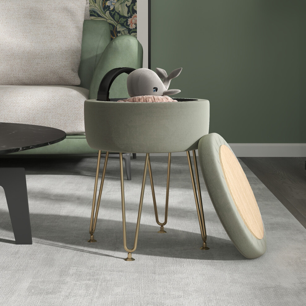 Homcom 5L Velvet Footstool With Removable Lid For Bedroom, Green