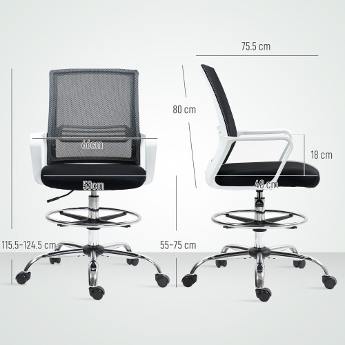 Homcom (Black) HOMCOM Draughtsman Chair, Mesh Ergonomic Drafting Chair 2