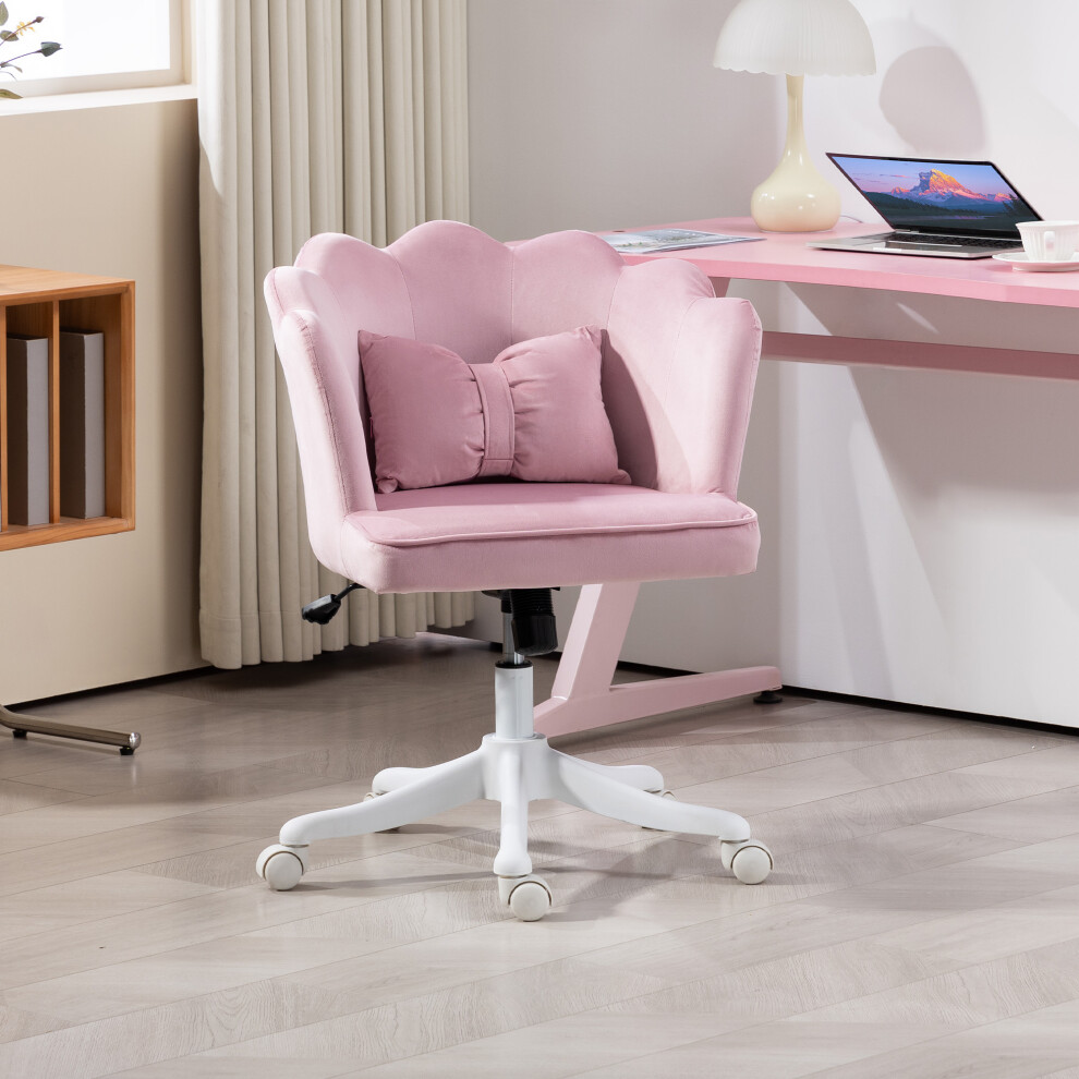 (Pink) HOMCOM Armless Desk Chair Home Office Chair w/ Wide Seat Tilt Function