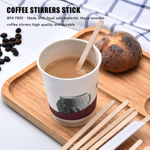 100Pcs 5.5 polegadas Coffee Stirrers Sticks - Madeira Natural Ecológica 1