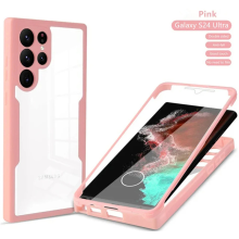 (Pink, For Galaxy S24) 360 Full Body Front Back Case For Samsung Galaxy S