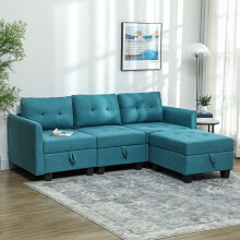 HOMCOM Convertible Modular Sectional Sofa with Storage, Light Blue, Wood Frame - L-Shape, 120kg/module | 83B-015V70GN