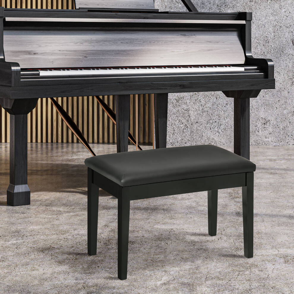 Homcom Classic Piano Bench Stool, Pu Leather Keyboard Seat Rubber Wood Legs - Black - Image 3