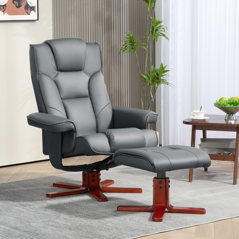 Homcom Reclining Armchair With Footstool And Adjustable Backrest, Grey