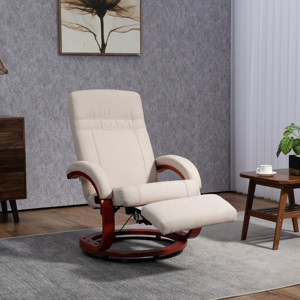 Homcom Manual Recliner Swivel Reclining Chair With Footrest Armrests Beige
