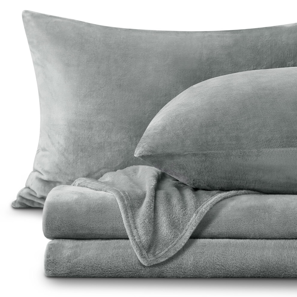 Draps en flanelle BEDELITE taille double gris - Ensemble de draps en polaire ultra doux et moelleux 3 pi   ces (drap-housse, drap plat et taie d'or