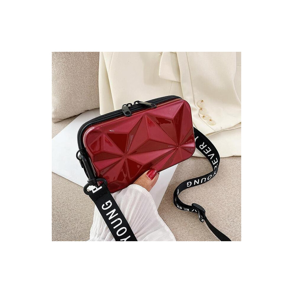 (Burgundy) Women PVC Cosmetic Pouch Travel Suitcases Bag Shaped Wallet Handbag Makeup Storage Organizer Pouch Suitcase Shoulder-image-OPC-PGFHS9D-NEW