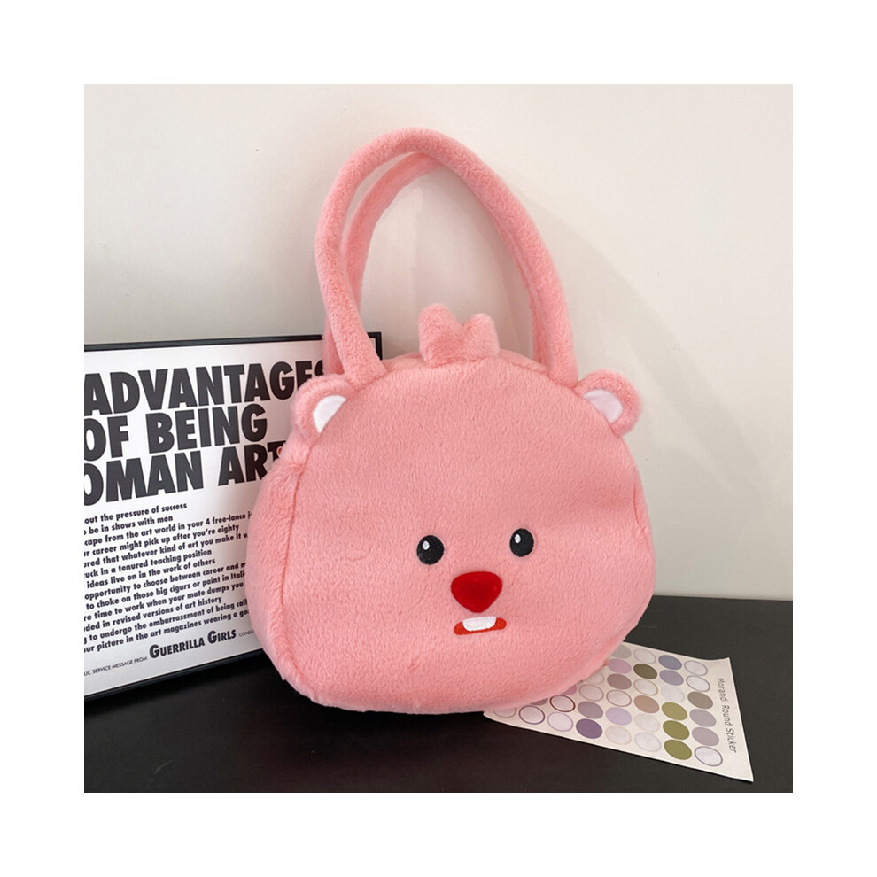 (Loopy) Kawaii Loopy Plush Shoulder Bags Cartoon Pink Beaver Large Capacity Bag Cute Anime Tote Handbags Bag Birthday Gifts