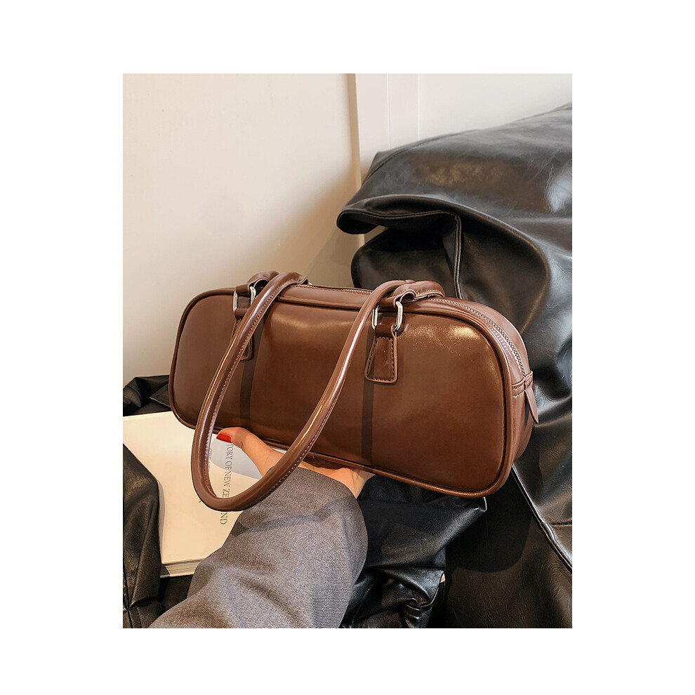 (brown) Solid Color PU Leather Underarm Bags For Women Spring Korean Fashion Retro Simple Shoulder Bag Lady Handbags And Purses-image-OPC-PGFHTHB-NEW