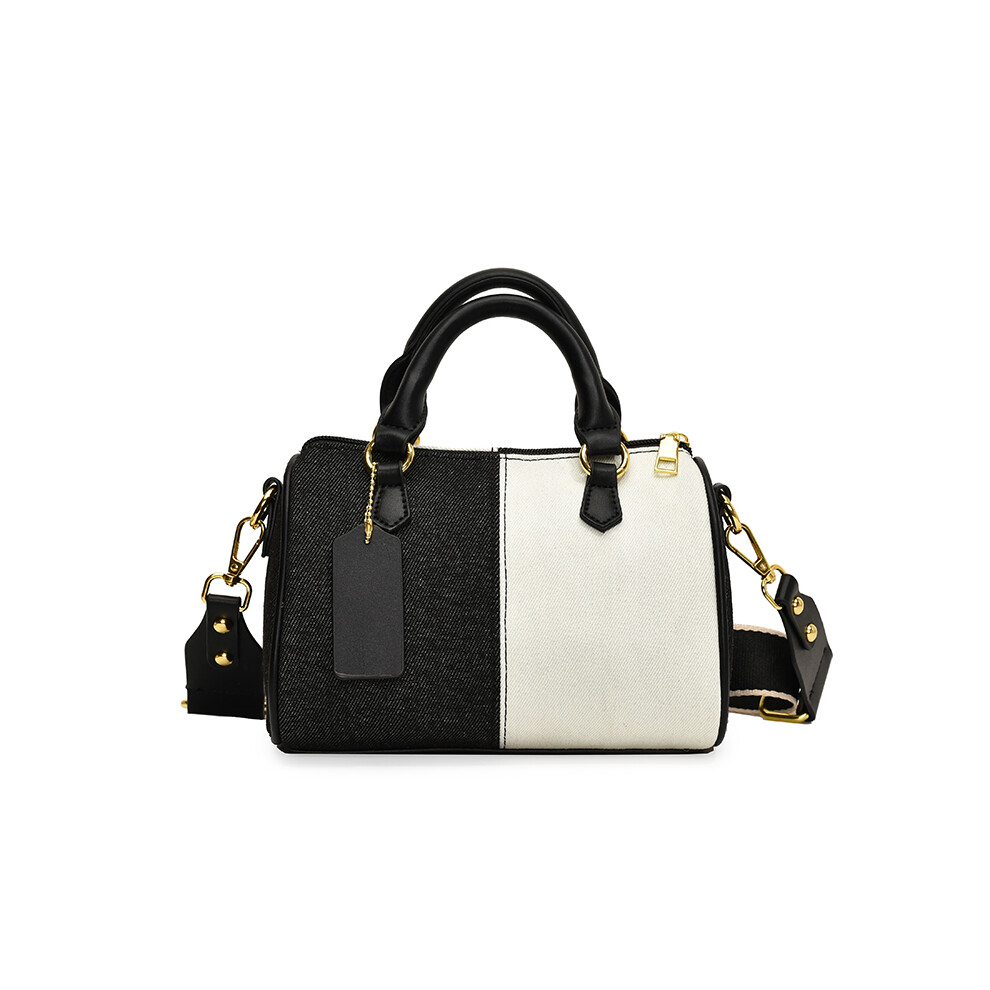 (Black And White, 20.5x14x6.5cm) Patchwork Colorblock Mini Handbags For Women Denim Shoulder Cross Body Bags Casual Street Small Boston Bag Designer-image-OPC-PGFHVCF-NEW
