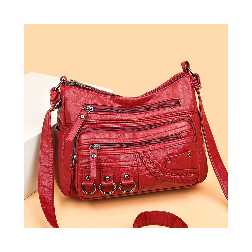 (red) Vintage Pu Leather Luxury Purses and Handbags High Quality Women's Bag Design Multi-pocket Ladies Crossbody Shoulder-image-OPC-PGFHW7R-NEW