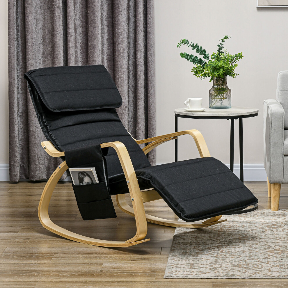 Homcom Rocking Chair Recliner Armchair With Adjustable Footrest, Black