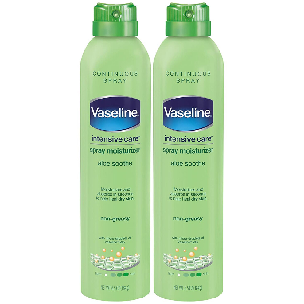 Vaseline Intensive Care Spray Moisturizer  Aloe Soothe Spray Lotion Moisturizer for Dry Skin with Micro-Droplets of Vaseline Lotion (Pack of 2  6.5 Oz